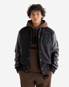 Roots Mens Vintage Varsity Jacket - BLACK/BLACK
