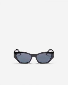 Roots Plastic Slim Cat-Eye Metal Decorated - BLACK