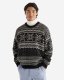 Roots Falling Snow Fair Isle Crew - BLACK & WHITE