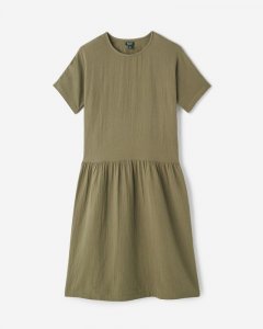 Roots Isla Gauze Drop Waist Dress - DEEP LICHEN GREEN