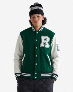 Roots Mens Vintage Varsity Jacket - PARK GREEN/WHITE