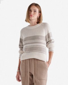 Roots Cabin Stripe Shaker Crew Sweater - EGRET MIX