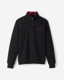 Roots Plaid Applique Half Zip Stein - BLACK