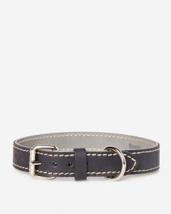 Roots Large Leather Dog Collar - JET BLACK