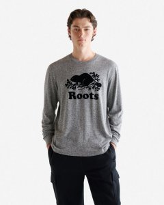 Roots Mens Organic Cooper Beaver Long Sleeve T-shirt - SALT & PEPPER