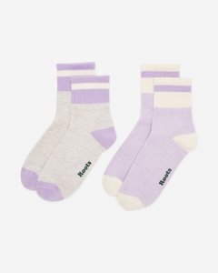 Roots Adult Cotton Cabin Ankle Sock 2 Pack - LAVENDER MIST PEPPER