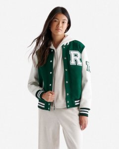 Roots Womens Vintage Varsity Jacket - PARK GREEN