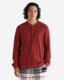 Roots Waffle Long Sleeve Henley - ROSEWOOD RED