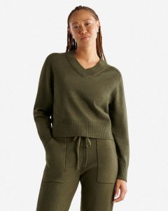 Roots Bowen High V-Neck Sweater - PINENEEDLE MIX