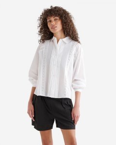Roots Laurel Femme Long Sleeve Woven Top - WHITE