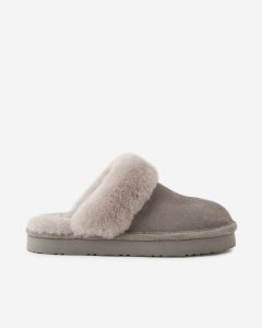 Roots Womens Shearling Platform Slipper - GREY