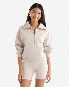 Roots Summer Cloud Half Zip Sweatshirt - FADED KHAKI