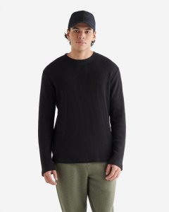Roots Waffle Long Sleeve Crew Top - BLACK