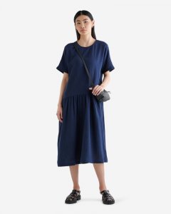 Roots Isla Gauze Drop Waist Dress - NAVY BLAZER