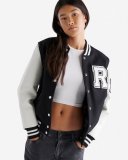 Roots Womens Vintage Varsity Jacket - BLACK & WHITE