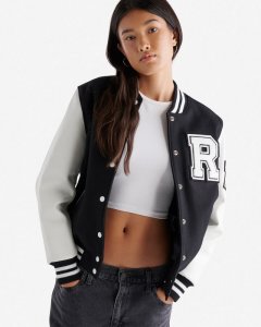 Roots Womens Vintage Varsity Jacket - BLACK & WHITE