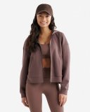 Roots Recover Essential Interlock Full Zip Hoodie - CINDER BROWN