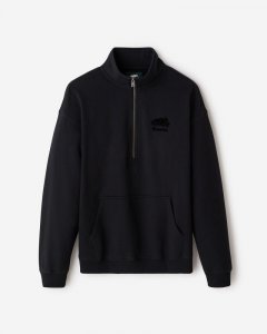Roots Organic Cooper Relaxed Half Zip Stein - BLACK
