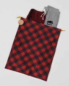Roots Large Drawstring Gift Bag - CABIN RED
