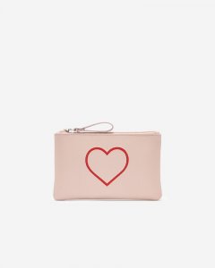 Roots Heart Medium Zip Pouch Cervino - POWDER PINK/TAUPE