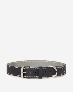 Roots Extra Large Leather Dog Collar - JET BLACK