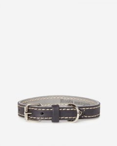 Roots Small Leather Dog Collar - JET BLACK