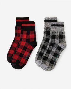 Roots Adult Park Plaid Sock 2 Pack - CABIN RED