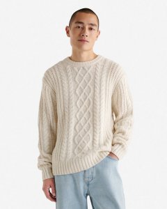 Roots Lodge Cabled Crew Sweater - BIRCH WHITE