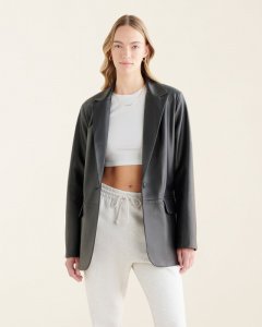 Roots Womens Leather Blazer - BLACK