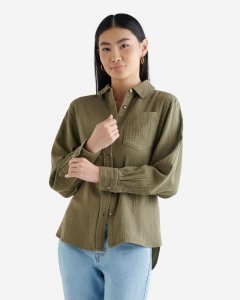Roots Isla Cotton Gauze Shirt - DEEP LICHEN GREEN