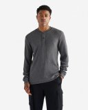 Roots Waffle Long Sleeve Henley - CHARCOAL MIX