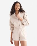 Roots Summer Cloud Cropped Full Zip Hoodie - FADED KHAKI