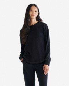 Roots Waffle Long Sleeve Top - BLACK