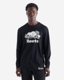 Roots Mens Organic Cooper Beaver Long Sleeve T-Shirt - BLACK