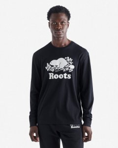 Roots Mens Organic Cooper Beaver Long Sleeve T-Shirt - BLACK