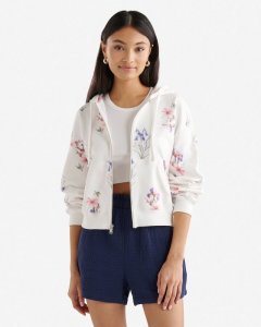 Roots Cooper Floral Full Zip Hoodie - COCONUT WHITE
