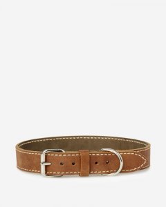 Roots Extra Large Leather Dog Collar - NATURAL