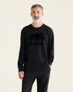 Roots Mens Organic Cooper Beaver Long Sleeve T-Shirt - BLACK/BLACK
