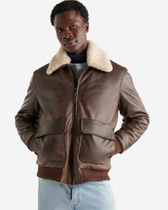 Roots Leather Aviator Jacket - CHOCOLATE/NATURAL