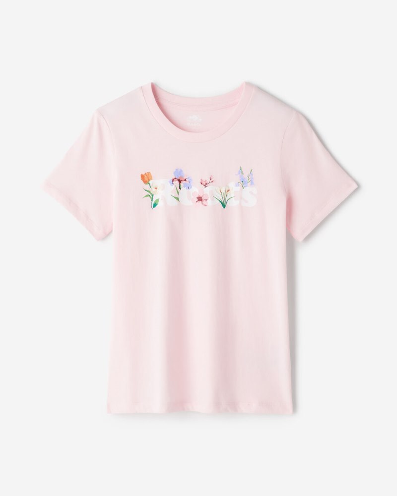 Roots Womens Floral T-Shirt - STRAWBERRY SORBET