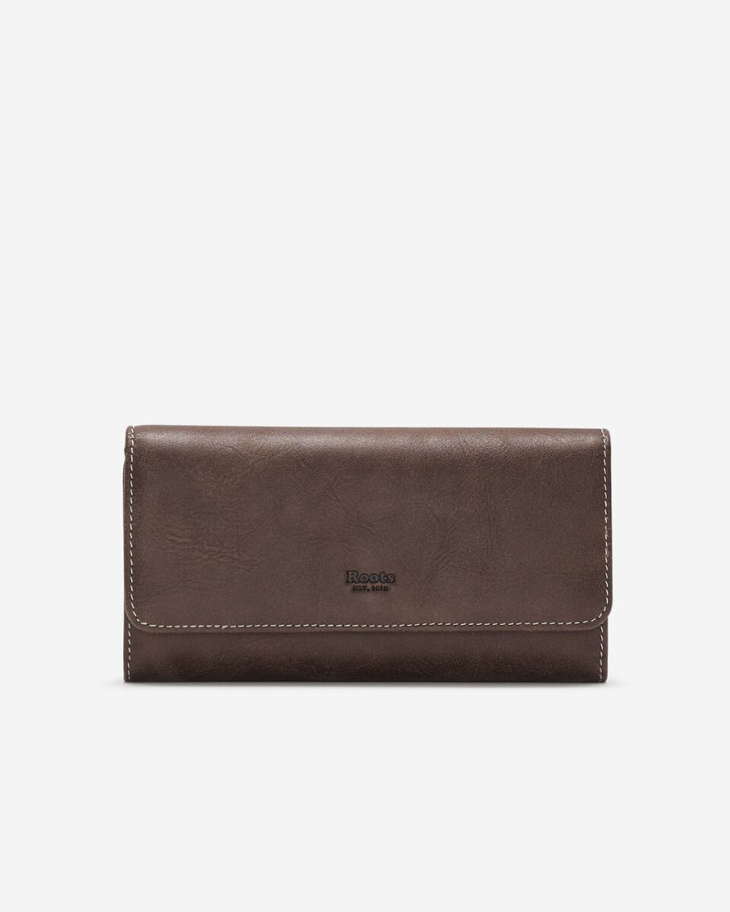 Roots Large Chequebook Clutch Tribe - CHOCOLATE