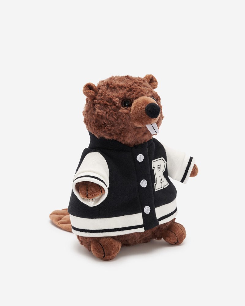 Roots Varsity Jacket Beaver Stuffie - BLACK & WHITE