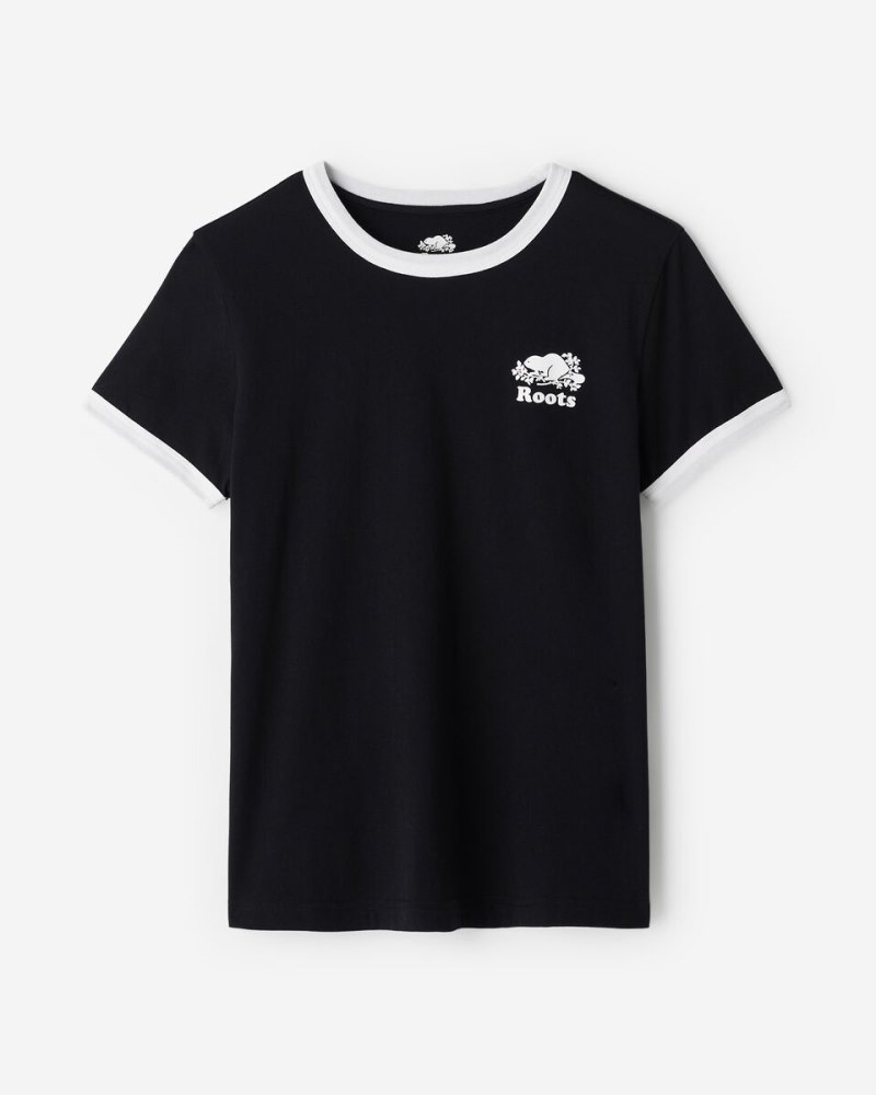 Roots Womens Cooper Ringer T-Shirt - BLACK