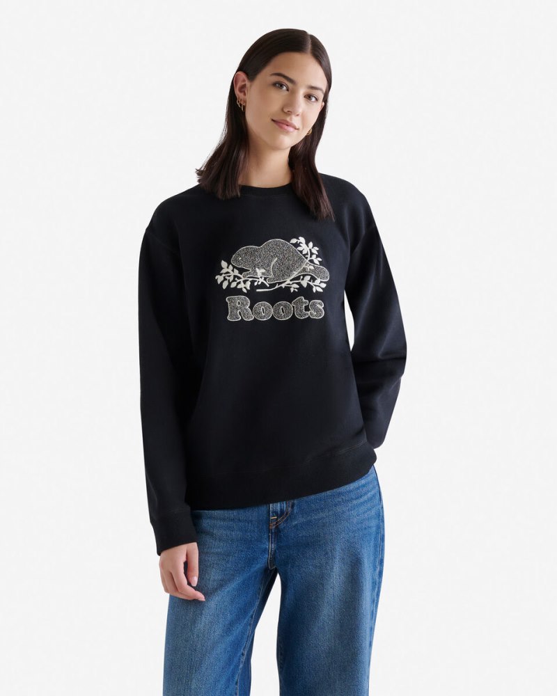 Roots Cooper Novelty BF Crew Sweatshirt - BLACK