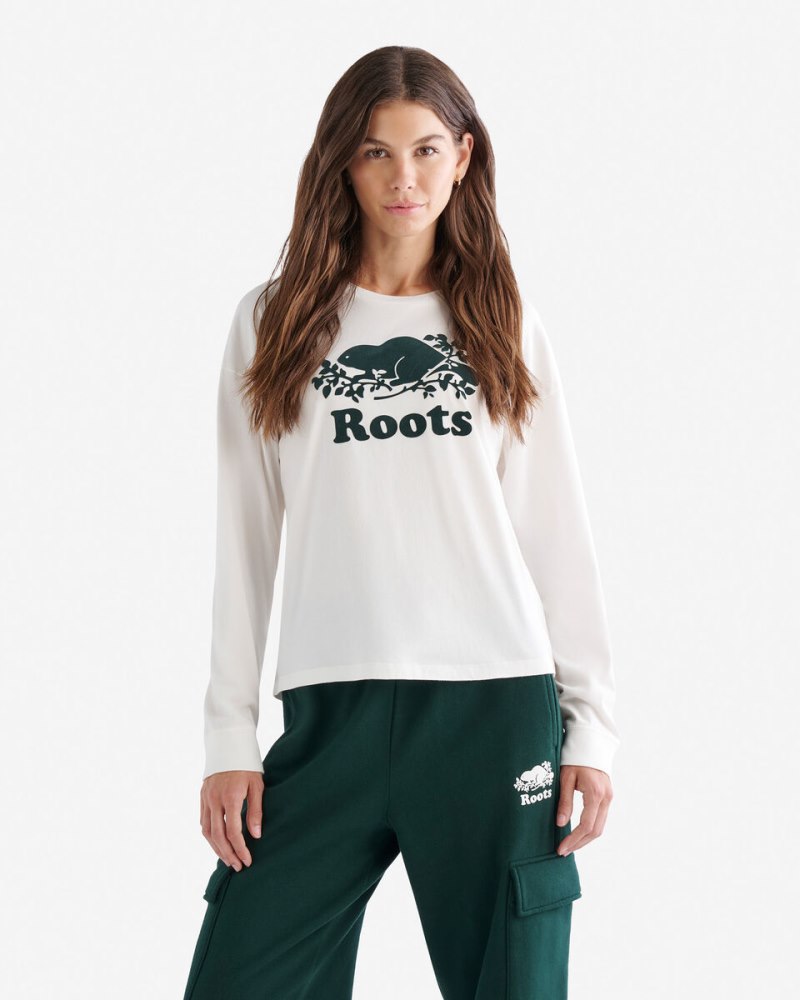 Roots Womens Organic Cooper Long Sleeve T-shirt - EGRET
