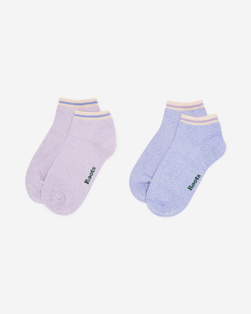 Roots Adult Cotton Cabin Ped Sock 2 Pack - PASTEL LILAC PEPPER