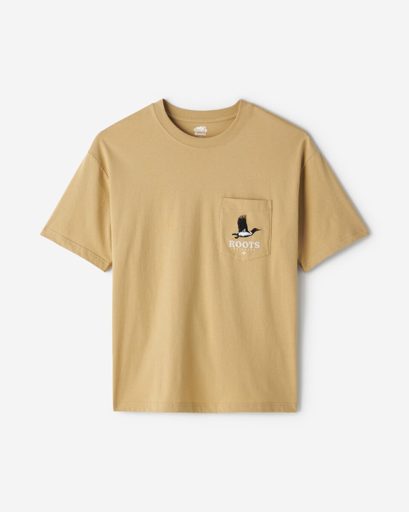 Roots Mens Wildlife Relaxed Pocket T-Shirt - FOSSIL SAND