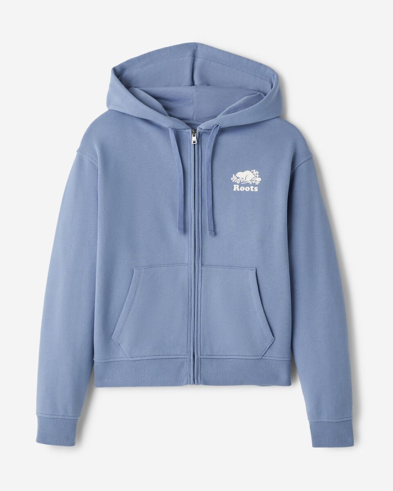 Roots Organic Original Relaxed Full Zip Hoodie - SATIN BLUE