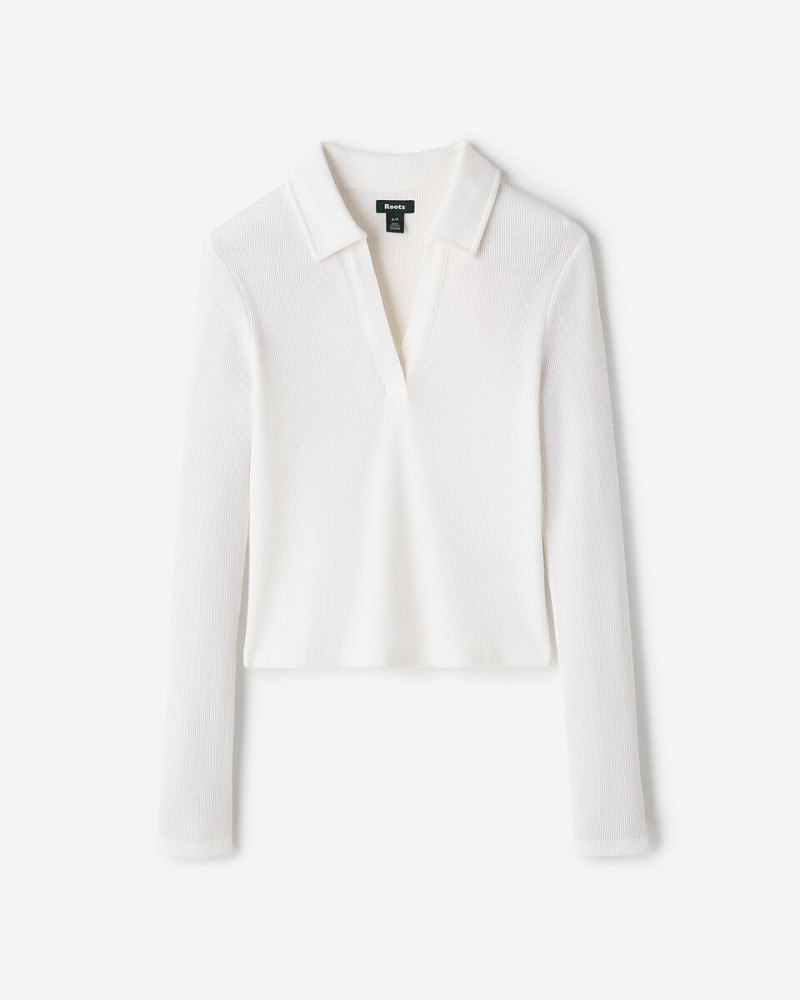 Roots Baby Waffle Polo Top - WHITE