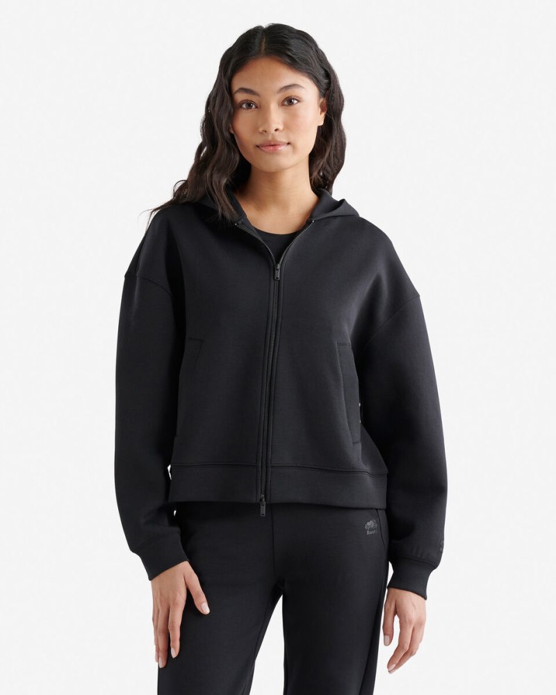 Roots Recover Essential Interlock Full Zip Hoodie - BLACK